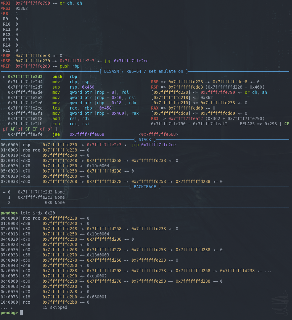 Telescope dump of struct upon entering the VM runner function