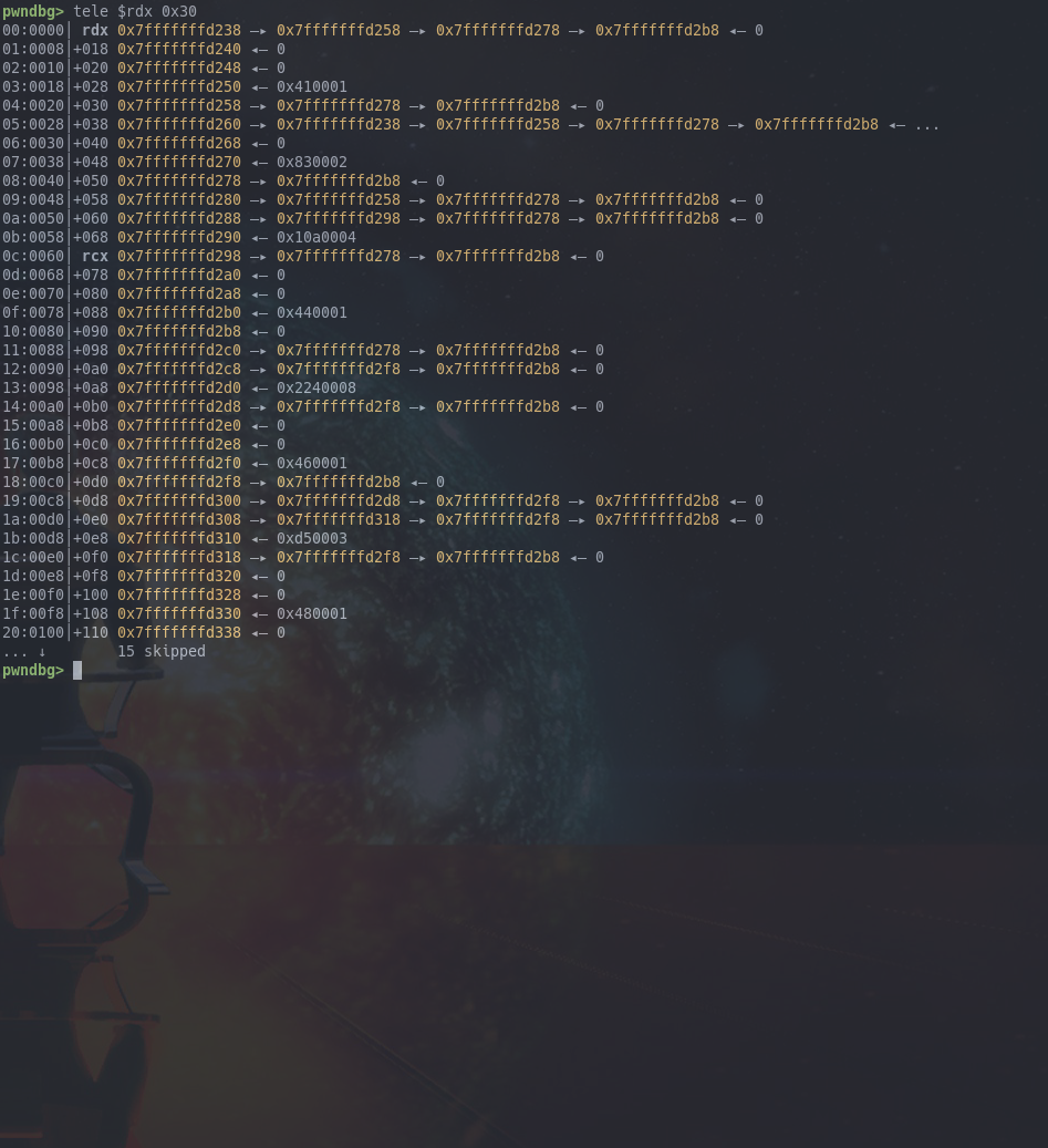 Telescope dump of struct after VM modification